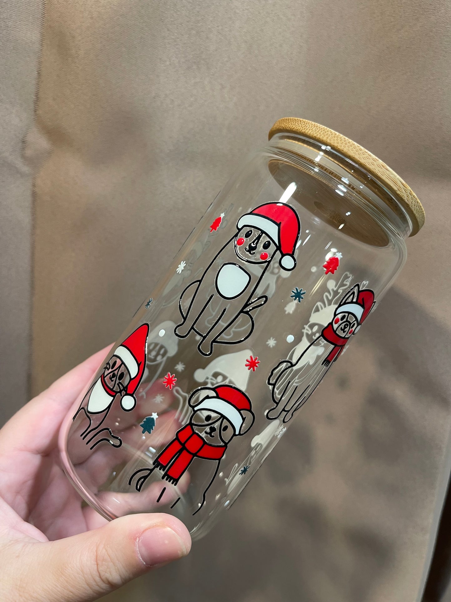 Meowy Barkmas 16oz Glass Beer Can Cup