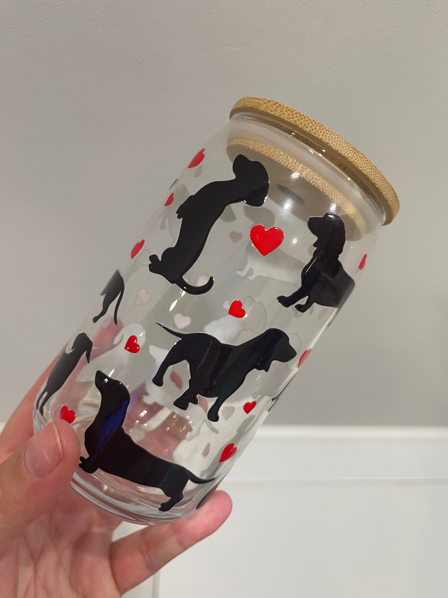 Dachshund Love 16oz Glass Beer Can Cup