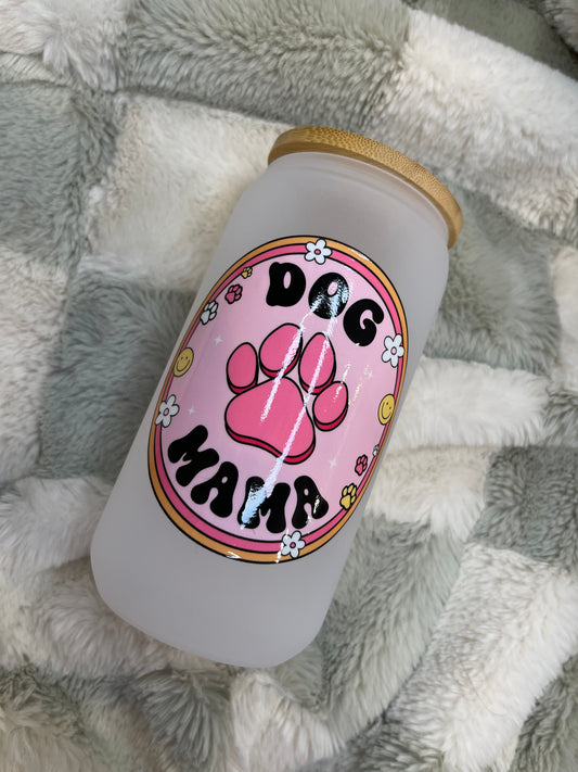 Dog Mama Pink 16oz. Frosted Beer Can Glass Cup